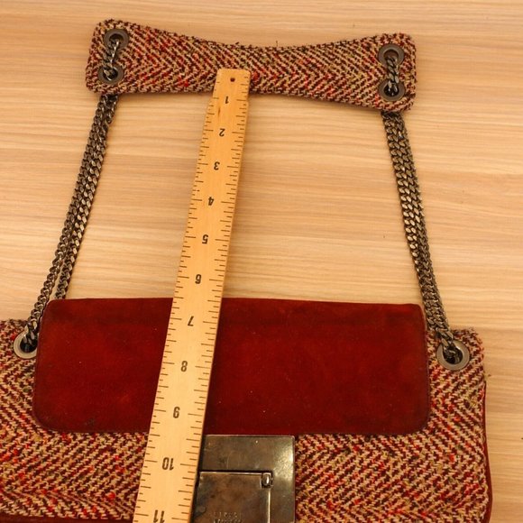 Tweed Bag Shoulder Hobo Handwoven Purse Chain Strap  Red STUART‎ WEITZMAN SPAIN - Picture 9 of 16